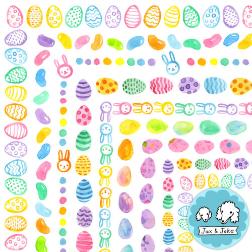 Easter Watercolor Clipart Borders, Spring Rainbow Egg, Bunny Clip Art Frames's featured image