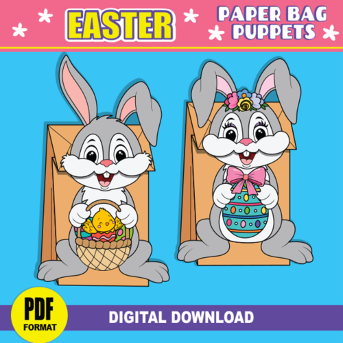 Easter Bunny Paper Bag Puppet | Easter Activity Craft for Kids | PRINTABLE Bunnies Bag Paper Puppets for Puppet Show's featured image