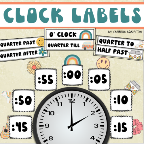 Clock Labels Telling Time Groovy Retro Vibes Theme's featured image