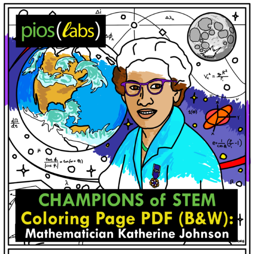 STEM Coloring Page/Poster, B&W PDF: Mathematician Katherine Johnson, NASA aerospace technologist (Champions of STE's featured image
