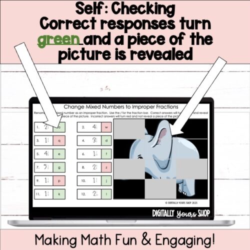 Change Mixed Numbers to Improper Fractions Self-Checking Digital Activity's featured image