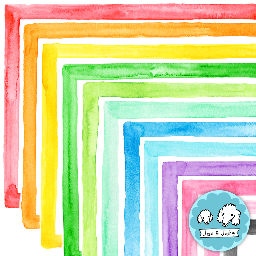 BASIC Watercolor Clipart Borders, Rainbow Clip Art Frames, Page Borders PNG