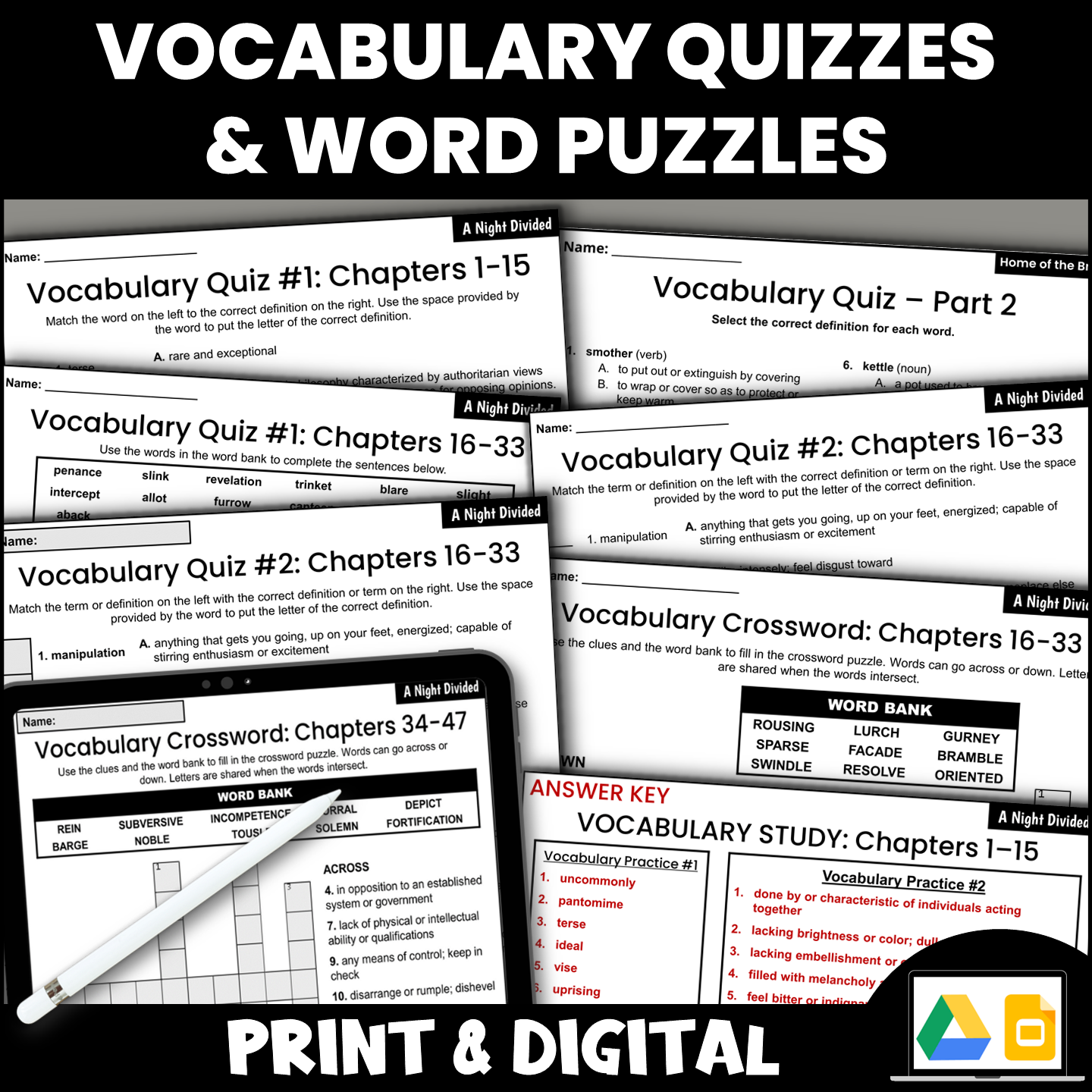 A Night Divided Vocabulary and Figurative Language Study - Printable ...