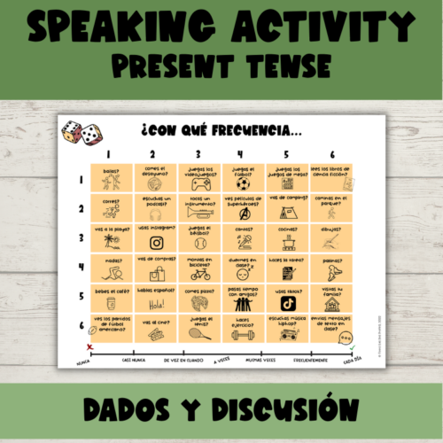 Spanish Present Tense Interpersonal Speaking Activity - Dados y discusión's featured image