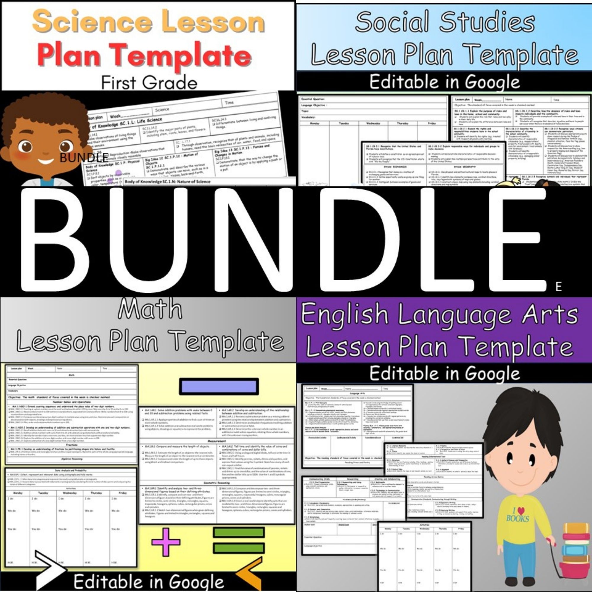 First Grade Lesson plan Template Bundle Editable in Google Slides