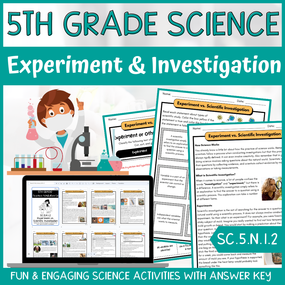 Experiment and Scientific Investigations Activity & Answer Key 5th Grade Science