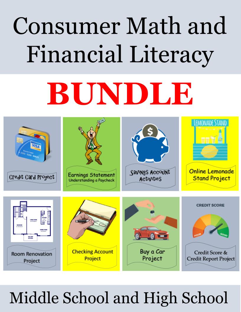Consumer Math and Financial Literacy Activities & Projects GROWING BUNDLE