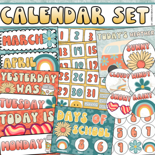Calendar Set Classroom Decor Back to School Groovy Retro Vibes Theme's featured image