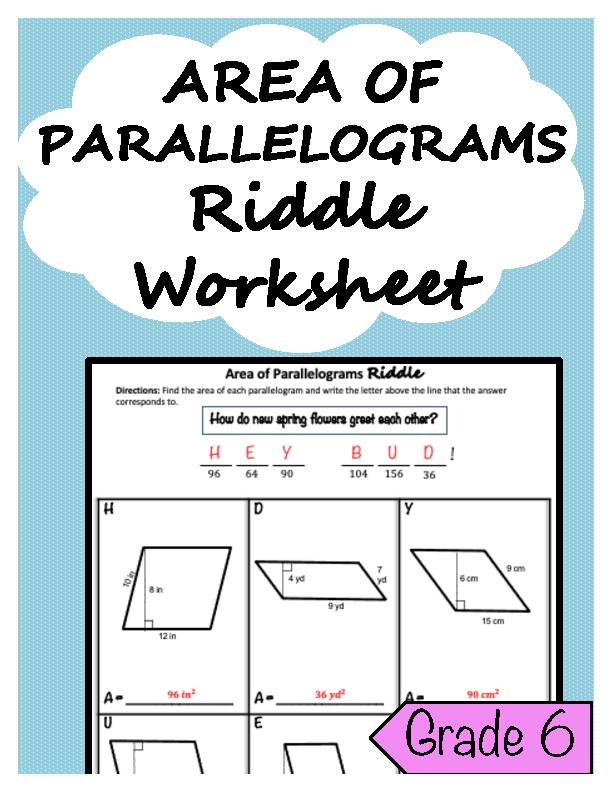 Area of Parallelograms Riddle Worksheet