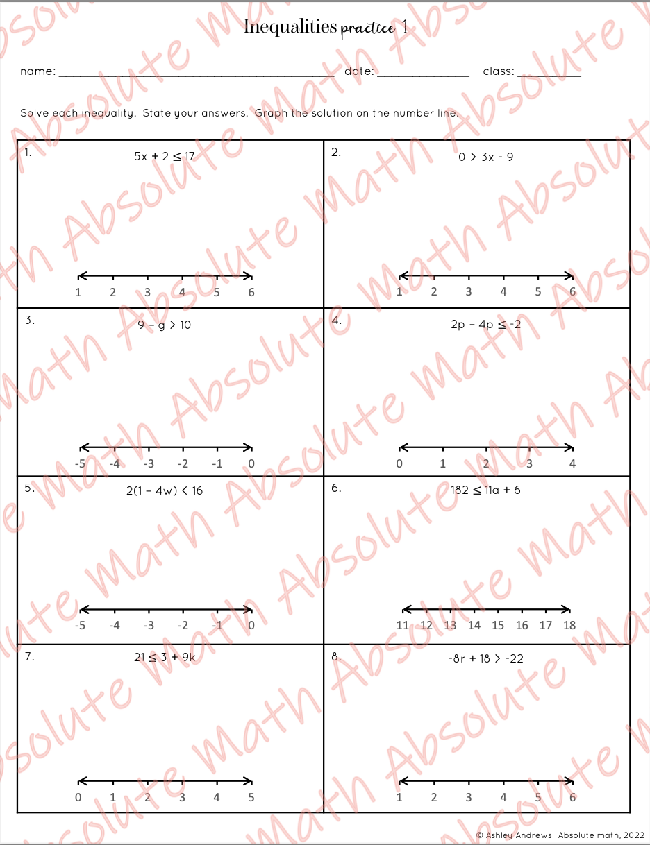 Inequalities Practice 1 - Classful