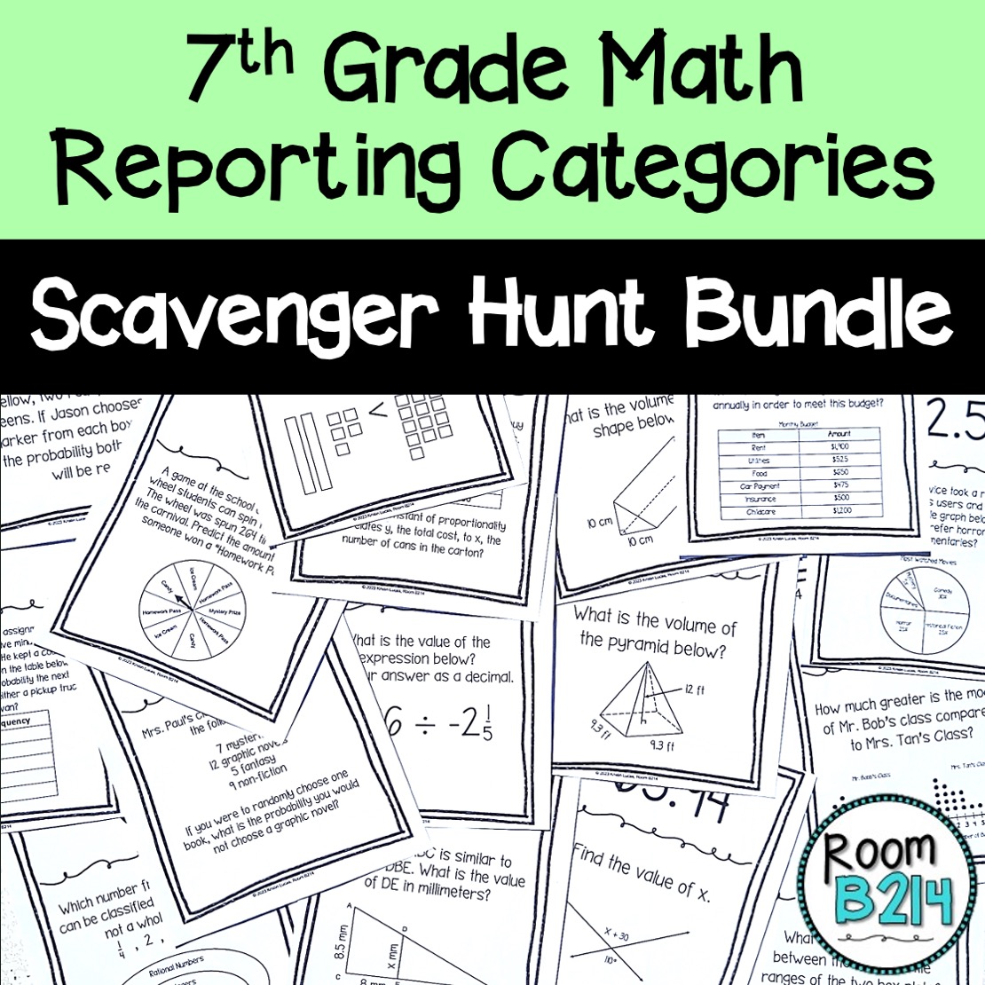 7th Grade Math Reporting Categories Scavenger Hunt BUNDLE
