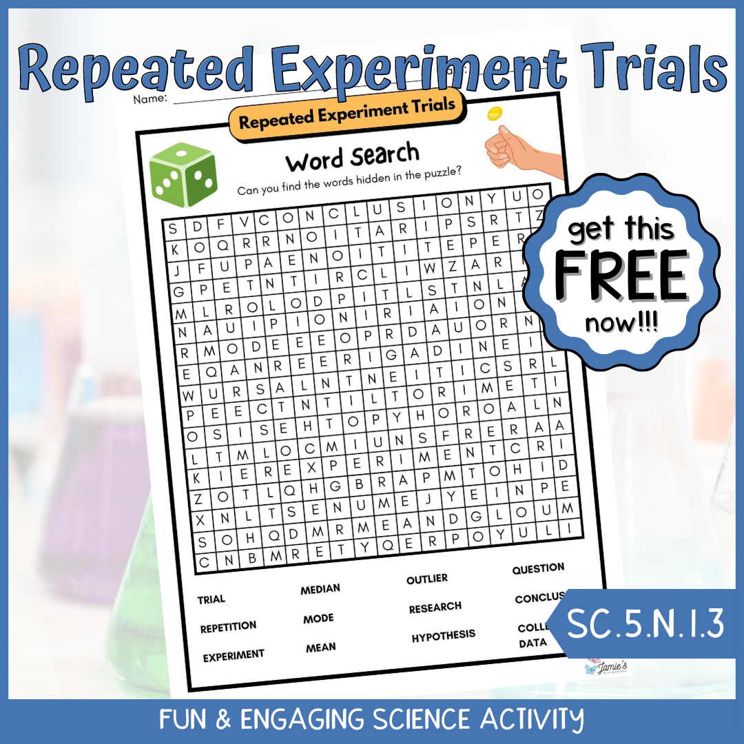 FREE Word Search Science Experiments and Trials Activity