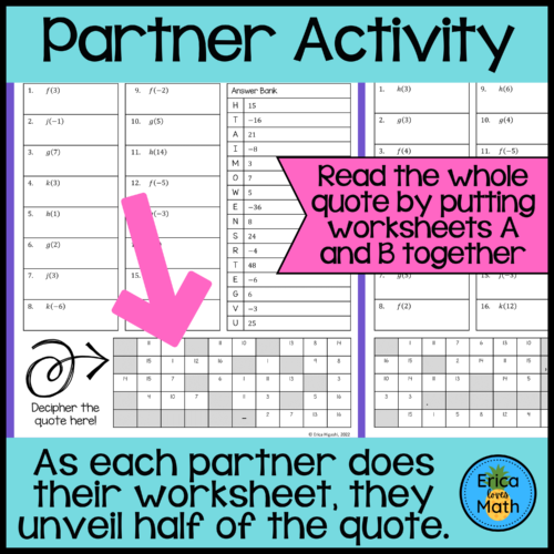Function Notation Differentiated Partner Worksheets Quotable - Classful