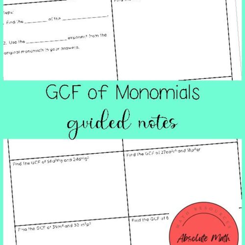 GCF of Monomials Guided Notes's featured image