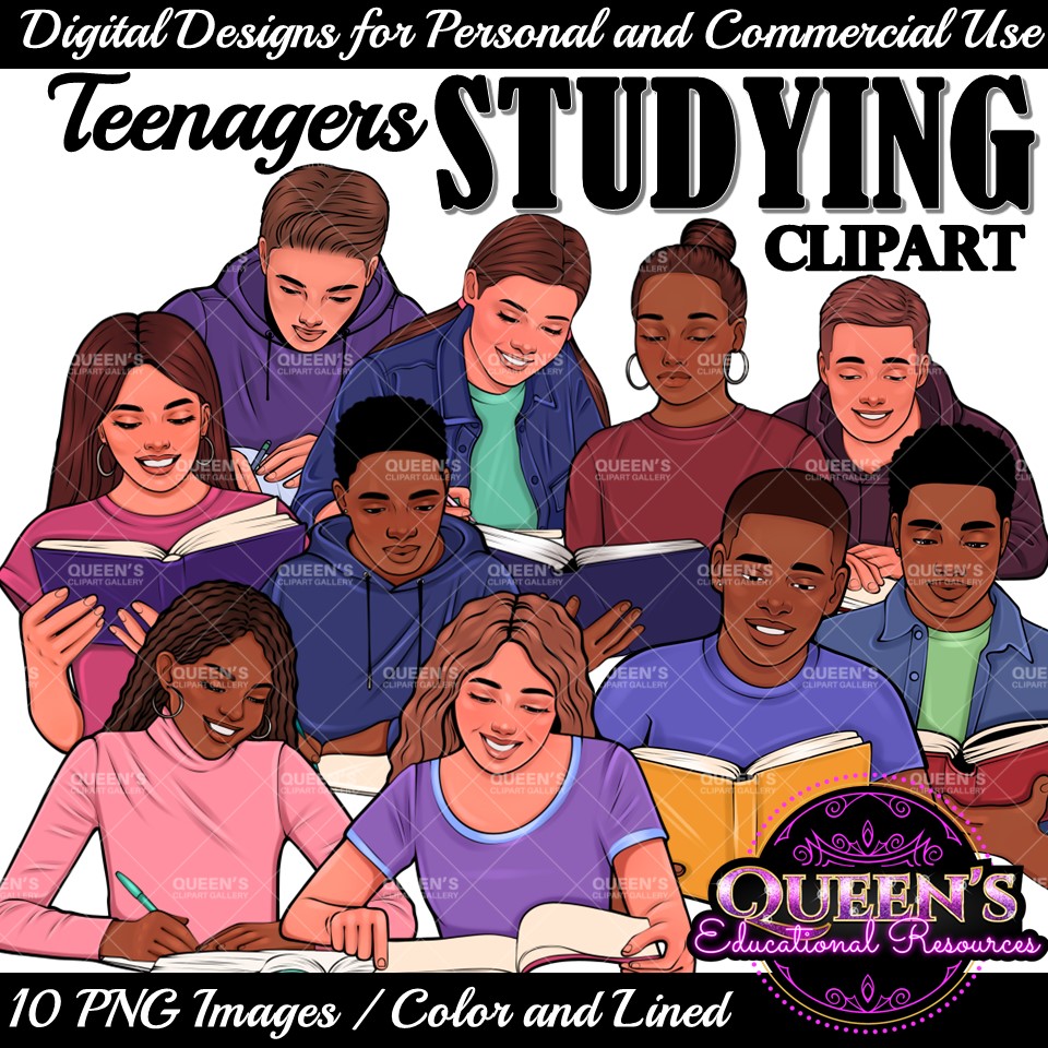 Teenagers Studying Clipart, High School Teens Clipart, Teens Clipart