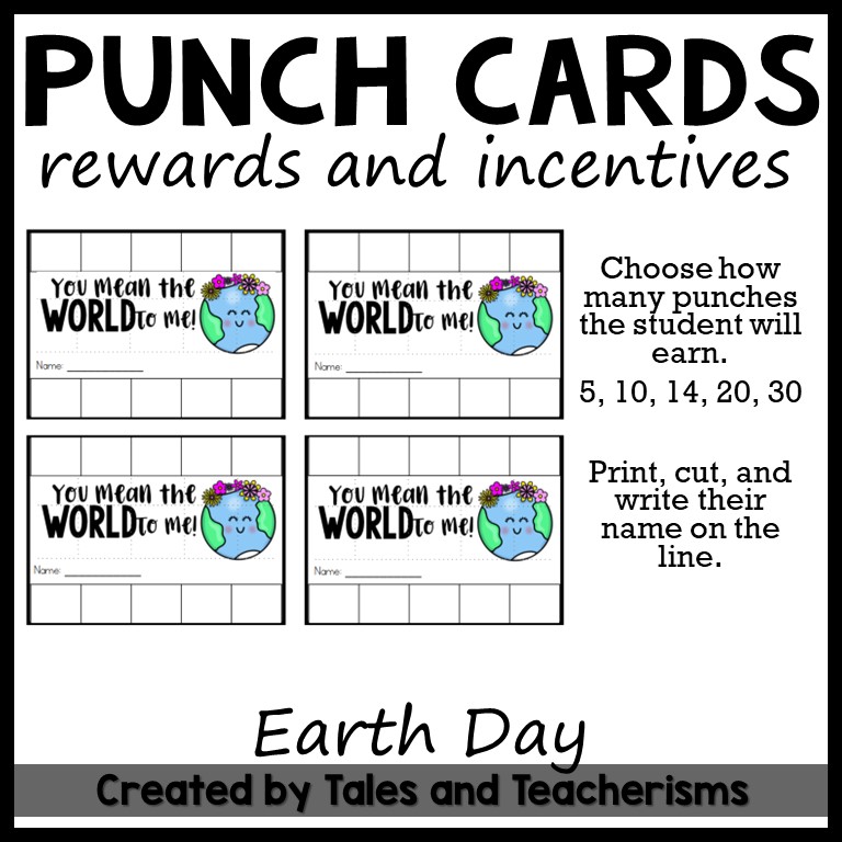Punch Cards for Rewards and Incentives- Earth Day Themed Options
