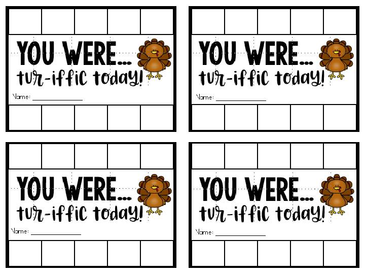 Punch Cards for Rewards and Incentives- Fall Thanksgiving Themed