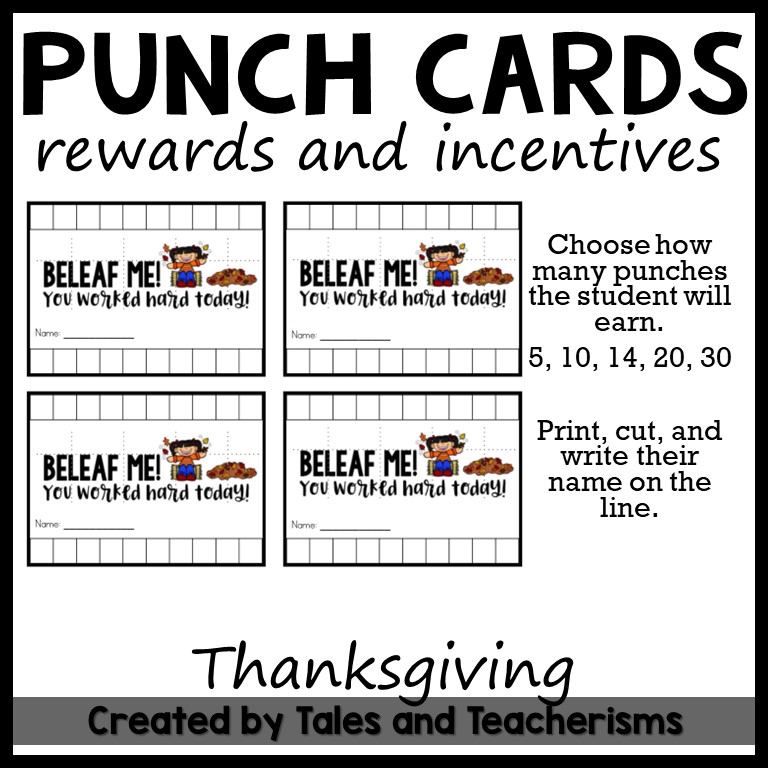 Punch Cards for Rewards and Incentives- Fall Thanksgiving Themed
