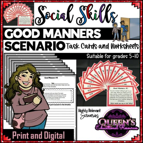 Good Manners Scenario Task Cards and Worksheets (Print and Digital)'s featured image