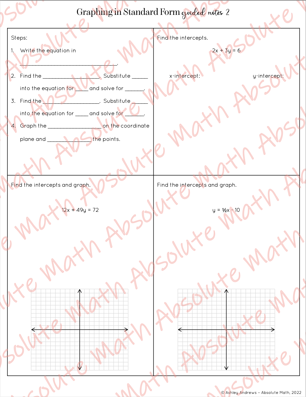 Graphing in Standard Form Guided Notes - Classful