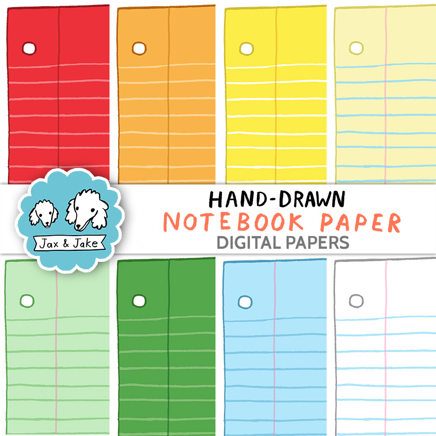 Hand Drawn Lined Notebook Paper Clipart, Rainbow Note Paper Clip Art Backgrounds, Cute Digital Notepad Pages PNG