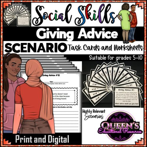 Giving Advice Scenario Task Cards and Worksheets (Print and Digital)'s featured image