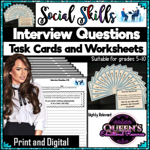 Interview Questions Task Cards and Worksheets, Career Readiness's featured image