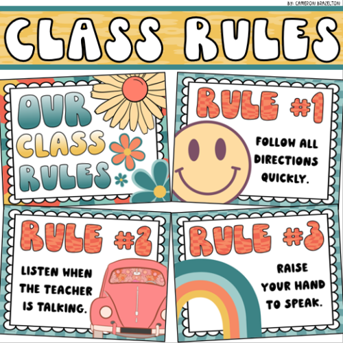 Classroom Rules Posters EDITABLE Back to School Groovy Retro Vibes Theme's featured image
