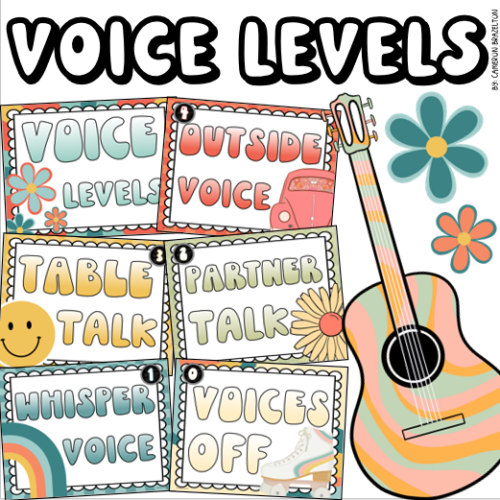 Voice Level Chart Posters Classroom Management Groovy Retro Vibes Theme's featured image