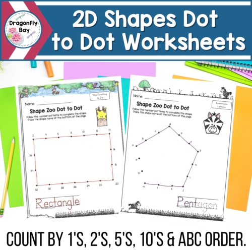 2D Zoo Shapes Dot to Dot Skip Counting by 1s 2s 5s 10s and ABC Order's featured image
