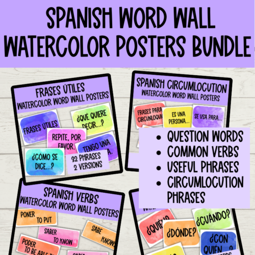 Spanish Word Wall Watercolor Posters Bundle | Bulletin Board's featured image