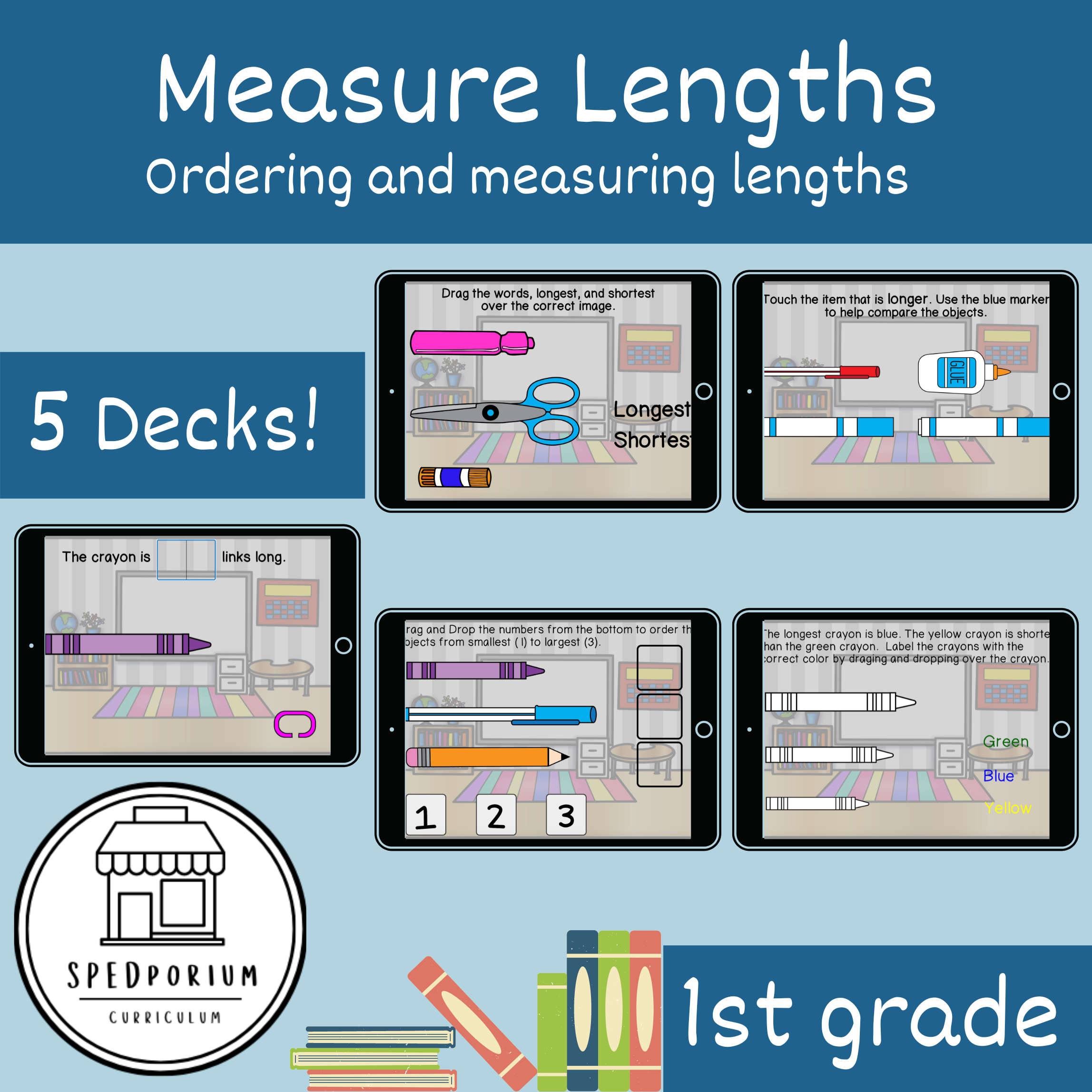 Measuring Lengths by Order and Measuring Lengths Boom Card Bundle