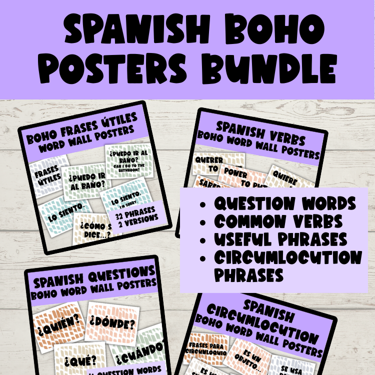 Spanish Word Wall Boho Posters Bundle | Bulletin Board