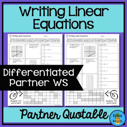 Writing Linear Equations Differentiated Partner Worksheets Quotable's featured image