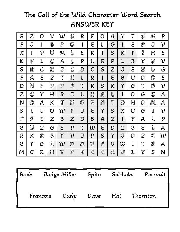 The Call of the Wild Character Word Search - Classful