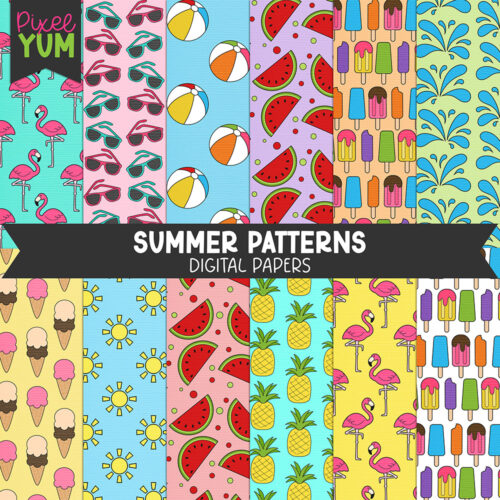 Summer Patterned Digital Papers - Commercial Use OK's featured image