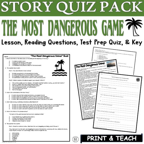 The Most Dangerous Game Quiz Reading Comprehension Questions Short Story's featured image