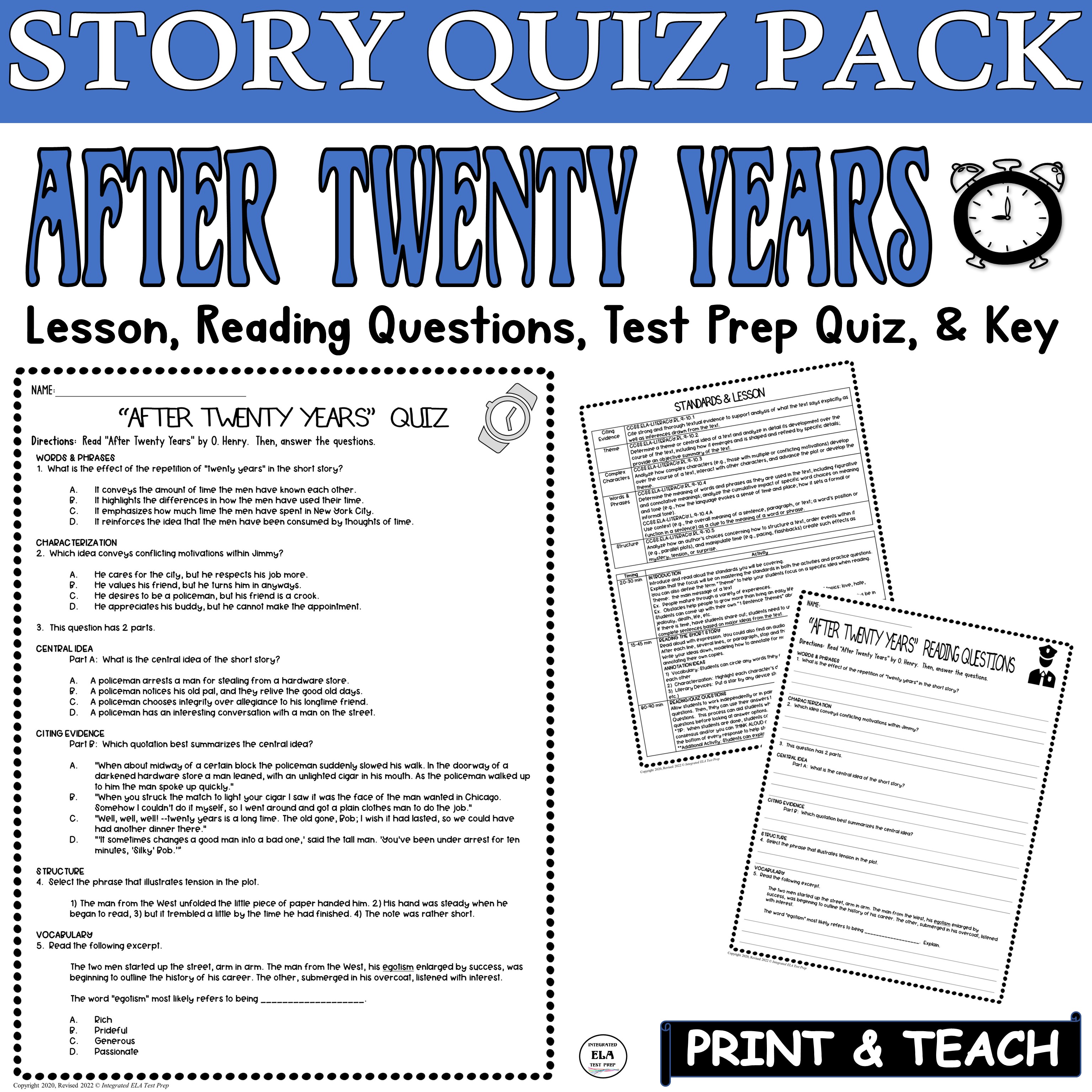 After Twenty Years Quiz Questions O Henry Reading Comprehension Short Story