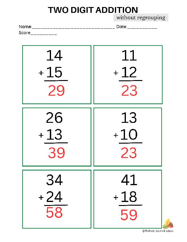 Two digit addition without regrouping | Adaptive resources - Classful