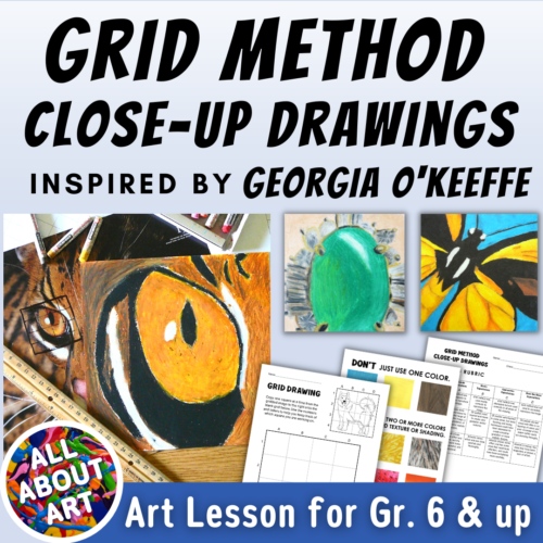 Grid Method Close-Up Art Lesson inspired by artist Georgia O'Keeffe's featured image