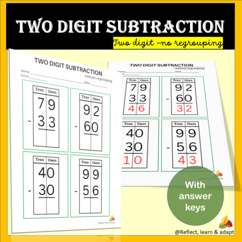 Two Digit Subtraction Without Regrouping Adaptive Resources Classful 1420