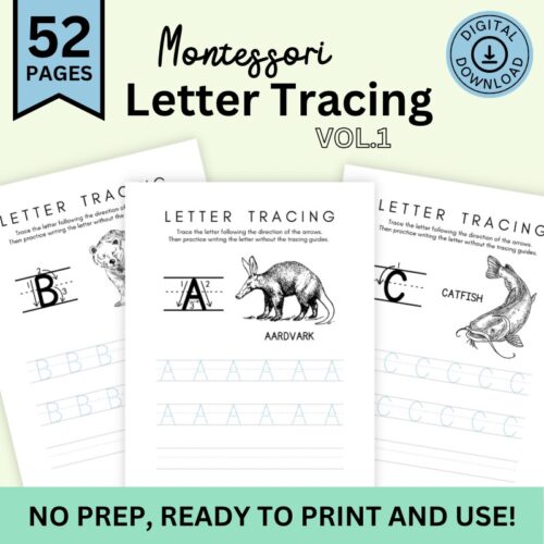 Alphabet Letter Tracing Worksheets, Montessori-inspired Uppercase and Lowercase ABCs with No Prep, 52 Pages's featured image