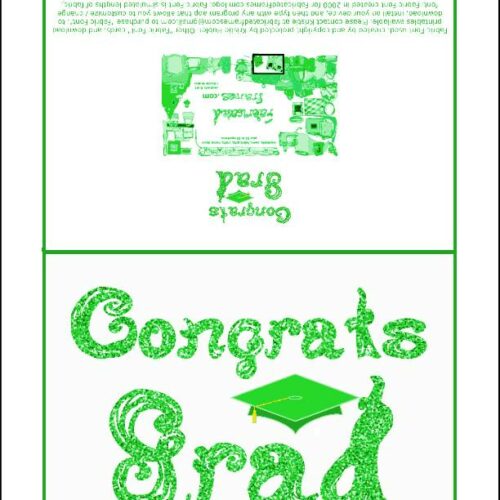 Congrats Grad Card Printable Green Faux Glitter Fabric Font Black Graduation Cap Design's featured image