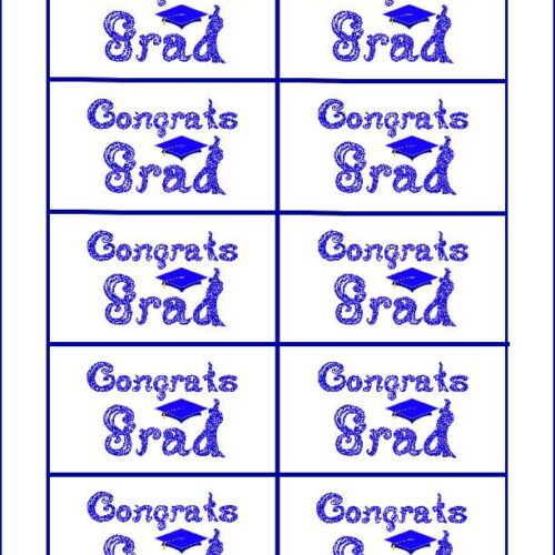 10 Congrats Grad Tags Captions Printable Blue Faux Glitter Fabric Font Graduation Cap Art's featured image