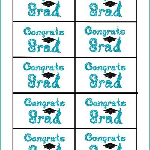 10 Congrats Grad Tags Captions Printable Teal Aqua Blue Faux Glitter Fabric Font Black Graduation Cap Art's featured image