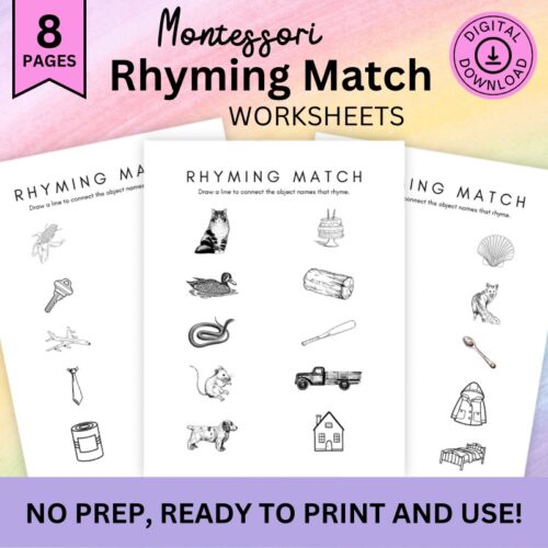 Rhyming Worksheets, Montessori-inspired with Rhyming Words Matching, No Prep's featured image