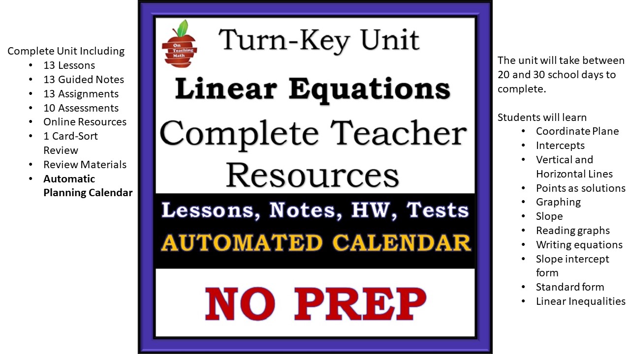 Linear Equations Complete Unit - with Planner