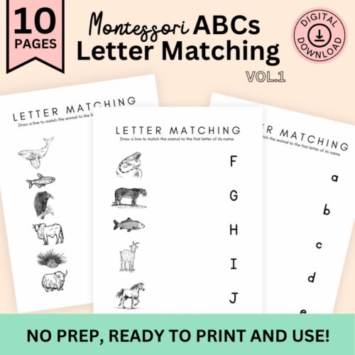 ABC Letter Matching Worksheets (Vol. 1), Upper and Lower Case, Beginning Sounds, Montessori-inspired, No Prep's featured image