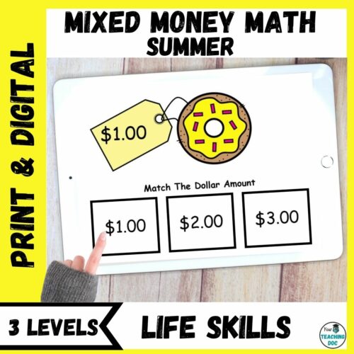 Summer Identify, Count, Next Dollar Up Money Math Skills + Task Cards's featured image