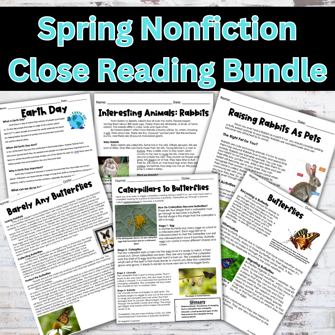 Spring Close Reading Nonfiction Close Reading TDA Prompts Included!
